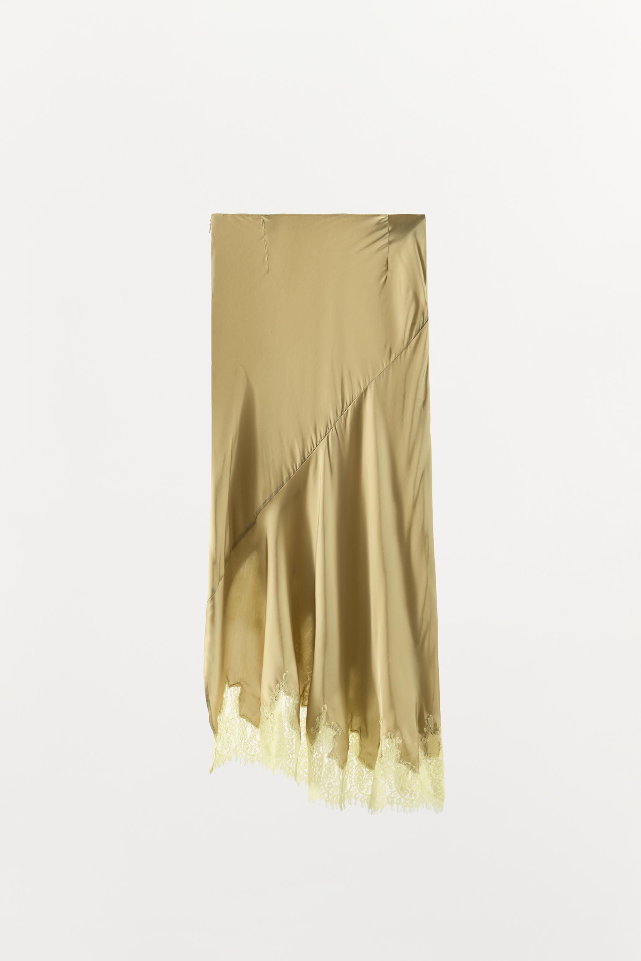 ASYMMETRIC SATIN LACE SKIRT